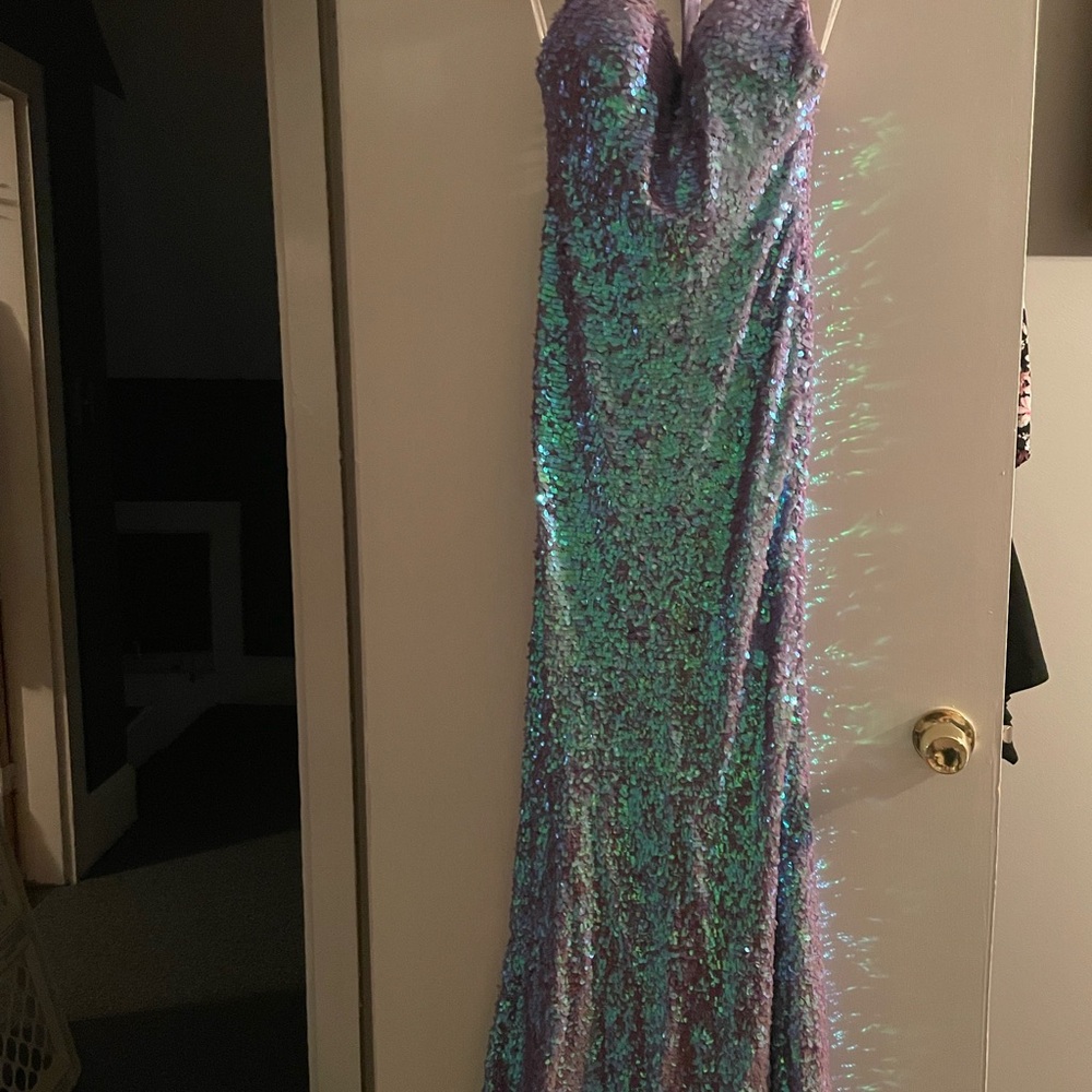 Clarisse Shimmering Blue and Purple Sequin Gown